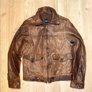 Gap Lightweight Smooth Distressed Zip Up Leat Jacket